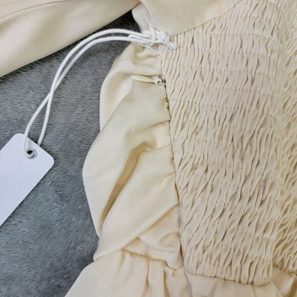 Six/Fifty Blouse Large Satin Peplum Puff Sleeve Coquette - Picture 5 of 7